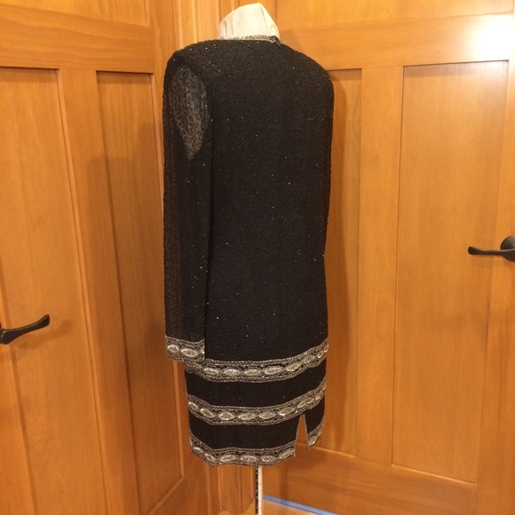 VTG Black Silk Beaded Sheath Dress XL Great Cond - Picture 4 of 15